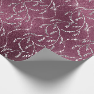 Papier Cadeau Burgundy Étincelle Florale Argent Gris Beauté