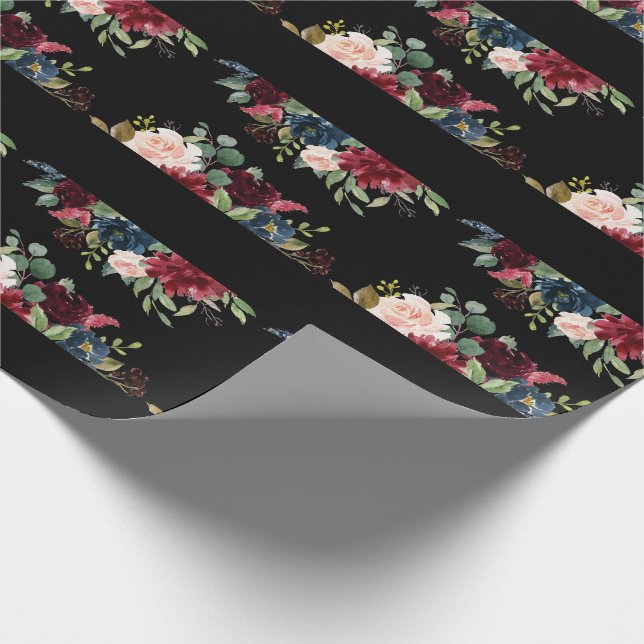 Papier Cadeau Burgundy Floral Elégant Joli aquarelle (Coin)