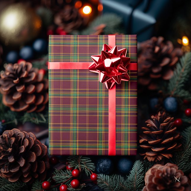 Papier Cadeau Burgundy, Green, and Yellow Plaid – Traditional (Créateur téléchargé)