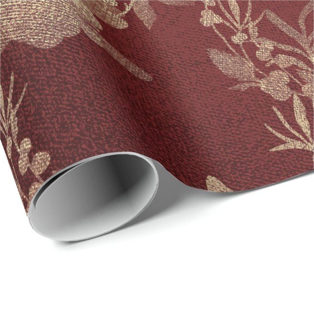 Papier Cadeau Burgundy Maroon Foxier Gold Wreath Blush Royal (Coin rond)