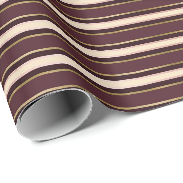Papier Cadeau Burgundy Maroon Or Grilles d'ivoire Lignes Élégant (Coin rond)