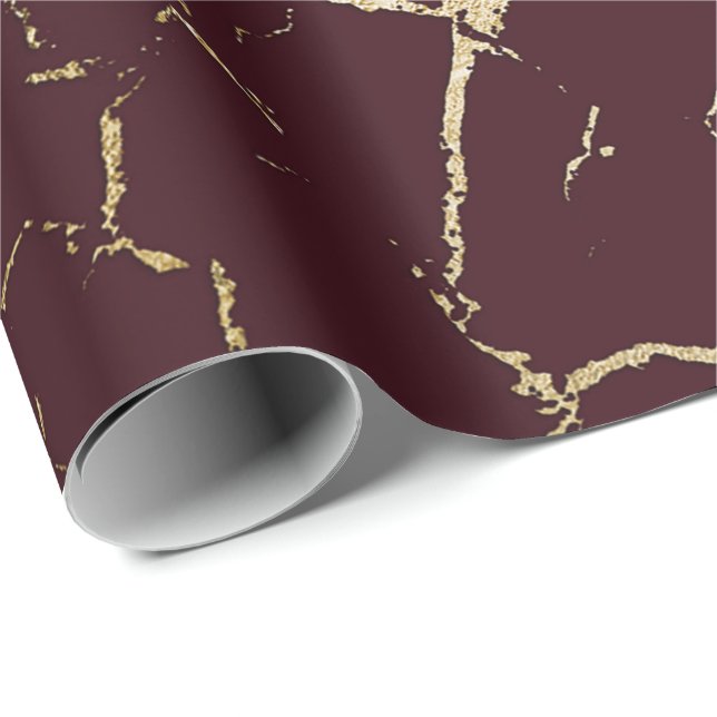 Papier Cadeau Burgundy Maroon Rouge Or Marbre Abstrait Urbain (Coin rond)