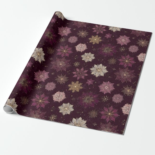 Papier Cadeau Burgundy Poinsettia Christmas Pattern (4) (Déroulé)