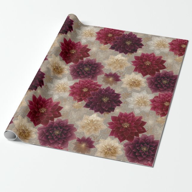 Papier Cadeau Burgundy Poinsettia Christmas Pattern (7) (Déroulé)