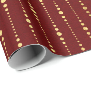 Papier Cadeau Burgundy Red Maroon Golden Stripes gouttes points