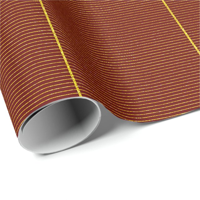 Papier Cadeau Burgundy Rouge foncé Glitterie or lignes lignes mi (Coin rond)