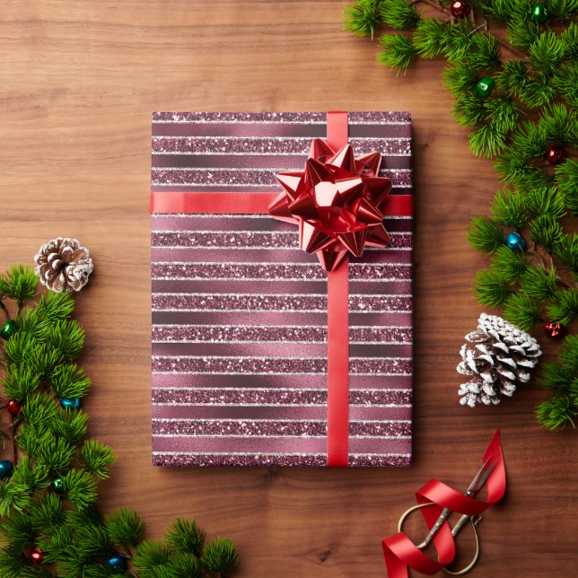 Papier Cadeau Burgundy Rouge Rose Rose Gold Parties scintillant  (Cadeau de vacances)