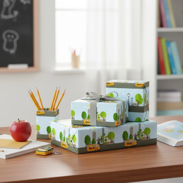 Papier Cadeau Bus Scolaire Dans La Ville (Créateur téléchargé)