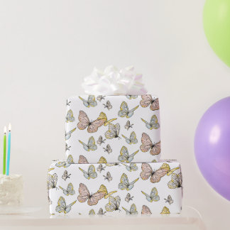 Papier Cadeau Butterfly Girl Pastel rose bleu jaune jolie