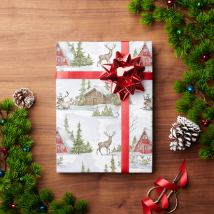 Papier Cadeau Cabine hivernal neige   Animaux boisés