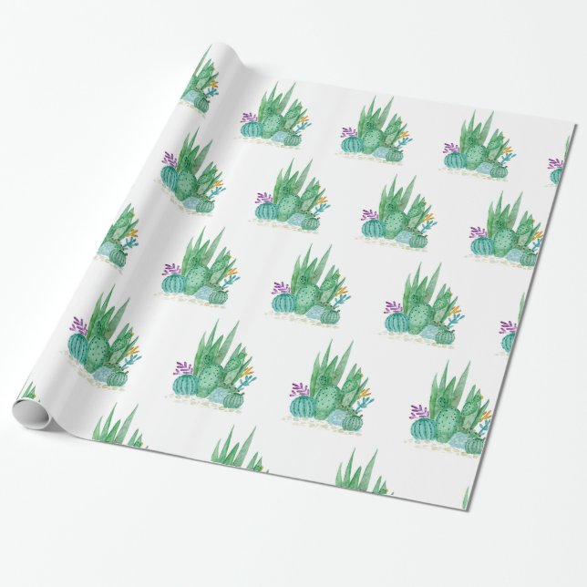 Papier Cadeau Cactus, aquarelle (Déroulé)