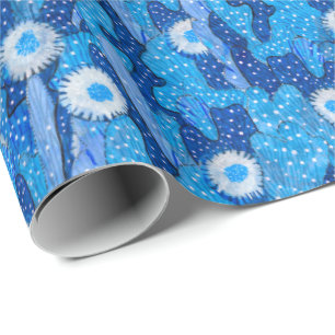 Papier Cadeau Cactus Bleu Camouflage Fleur Succulente Florale