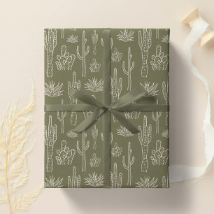 Papier Cadeau Cactus Boho Ouest Sud Neutre Vert Mousse