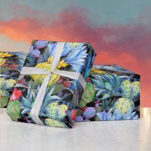 Papier Cadeau Cactus et succulents Aquarelle sud-ouest vibrante