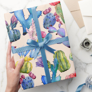 Papier Cadeau Cactus et succulents Aquarelle sud-ouest vibrante