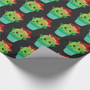 Papier Cadeau Cactus mignon dans un Sombrero debout dans un pot 