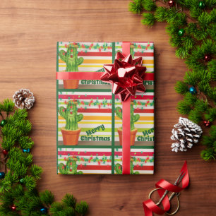 Papier Cadeau Cactus mignons et lumières festives Joyeux Noël
