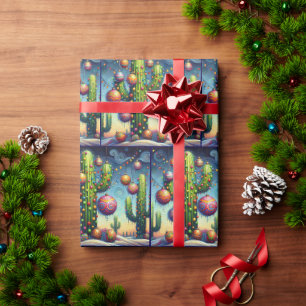 Papier Cadeau Cactus Saguaro du Sud-Ouest de Noël Fantaisiste