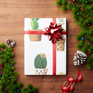 Papier Cadeau Cactus Succulents de Dessert Vert dans les pots