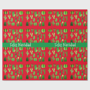 Papier Cadeau Cactus sur Red Feliz Navidad