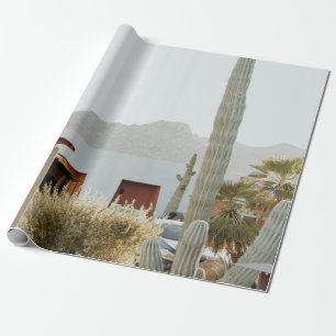 Papier Cadeau Cactus vert à côté des maisons le matin