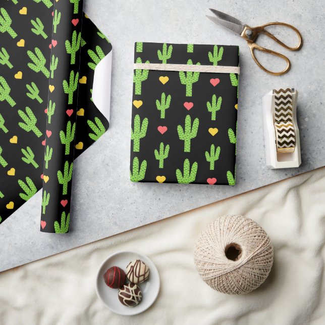 Papier Cadeau cactus vert sur arrière - plan noir (Artisanat)