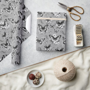 Papier Cadeau Cadeau à motif de papillon gris