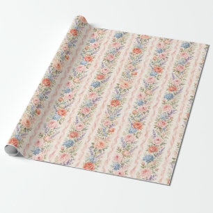 Papier Cadeau Cadeau à rayures florales d'hortensia rose rose