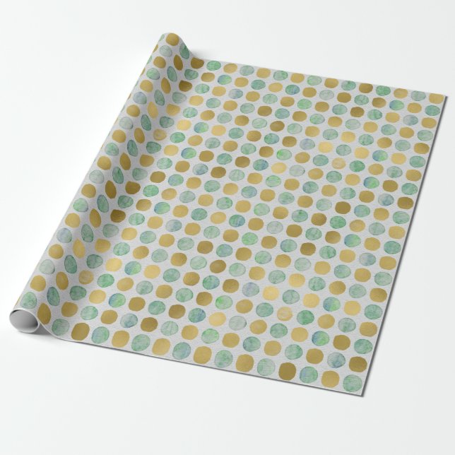 Papier Cadeau Cadeau Aqua & Gold Dotted All-Occasion (Déroulé)