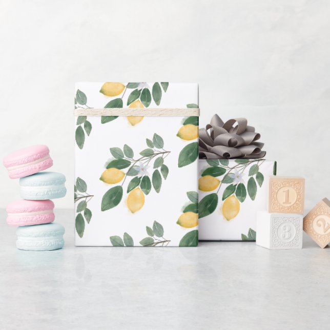 Papier Cadeau Cadeau Citron & Feuillage Aquarelle Bohème (Baby Shower)