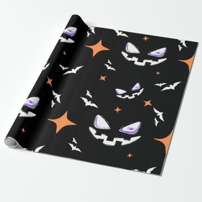 Papier Cadeau Cadeau Citrouille effrayant Halloween Motif (Déroulé)