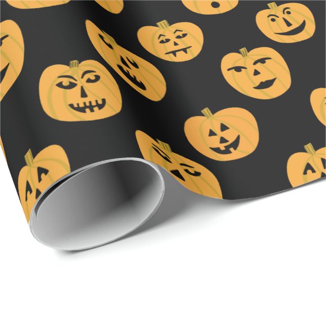 Papier Cadeau Cadeau CITROUILLE Jack-O-Lantern Halloween Motif (Coin rond)