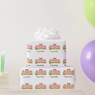 Papier Cadeau Cadeau d'anniversaire de conception de hiboux rose