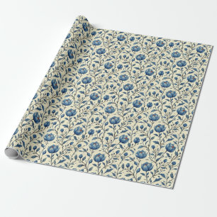 Papier Cadeau Cadeau d'anniversaire   Fleur et feuille bleues in