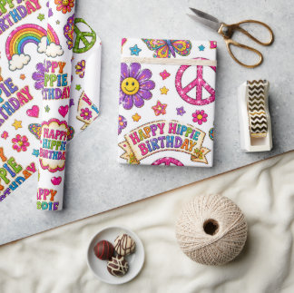 Papier Cadeau Cadeau d'anniversaire Happy Hippie Emballage Color