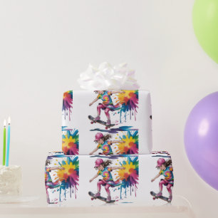 Papier Cadeau Cadeau d'anniversaire pour fille planchiste aux co
