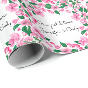 Papier Cadeau Cadeau de mariage personnalisé avec noms Fleurs de