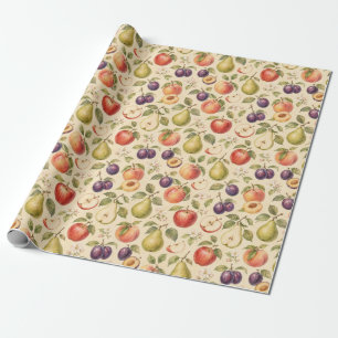 Papier Cadeau Cadeau de motif aquarelle de fruits de verger