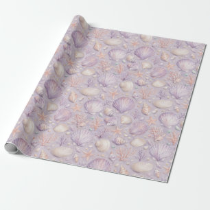 Papier Cadeau Cadeau de motif côtier aquarelle eau de mer lavand