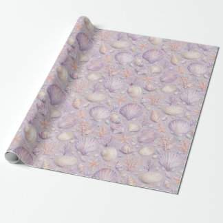 Papier Cadeau Cadeau de motif côtier aquarelle eau de mer lavand