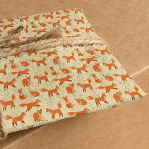 Papier Cadeau Cadeau de motif de renard rouge mignon dessiné à l