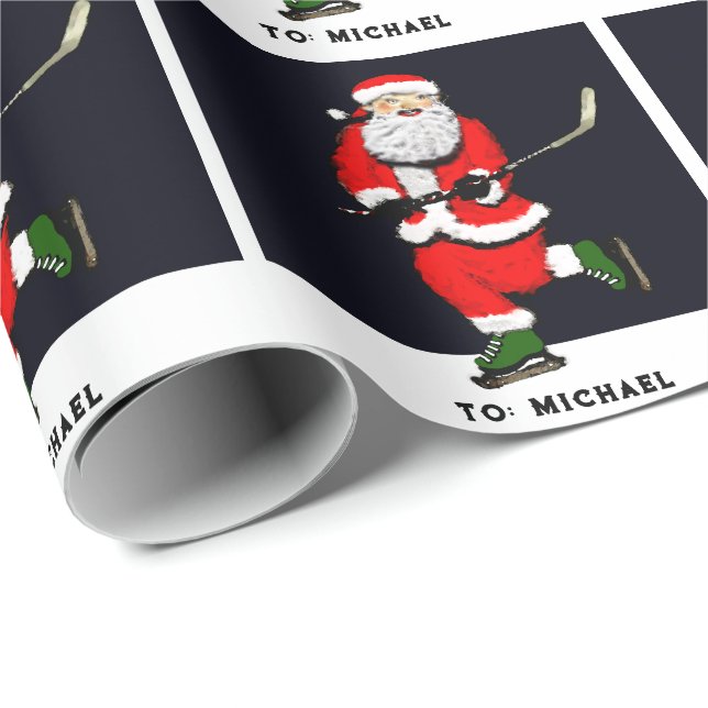 Papier Cadeau Cadeau de Noël de hockey (Coin rond)