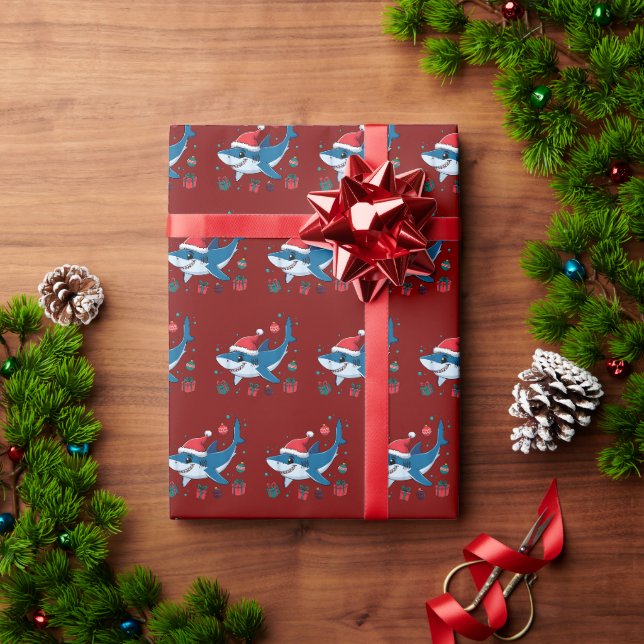 Papier Cadeau Cadeau de Noël de Shark Santa Hat (Cadeau de vacances)