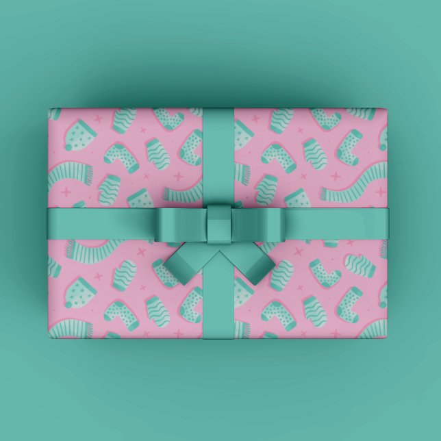 Papier Cadeau Cadeau de Noël d'hiver bleu (Modern Cozy Winter Gift Wrapping Paper for Christmas gift wrapping in mint and teal trendy colors.)