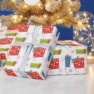 Papier Cadeau Cadeau de Noël et Canne de Bonbon de style Mid Cen