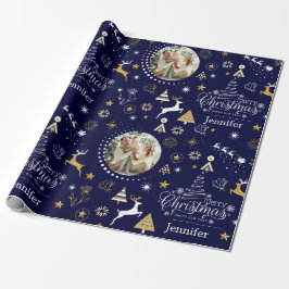 Papier Cadeau Cadeau de Noël Joyeux bleu personnalisé