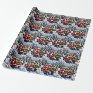 Papier Cadeau Cadeau de Noël Pug Camion Rouge Fêtes