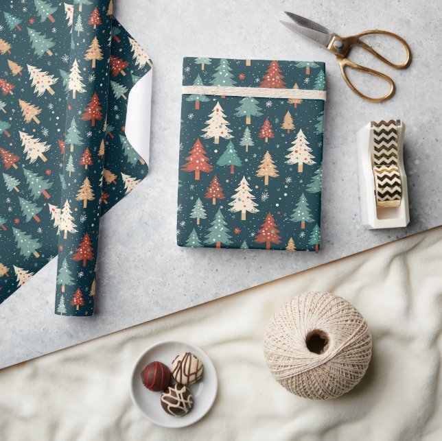 Papier Cadeau Cadeau de Noël Rouge Blanc Vert Noël Motif (Artisanat)