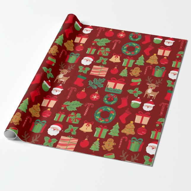 Papier Cadeau Cadeau de Noël rouge tout (Déroulé)