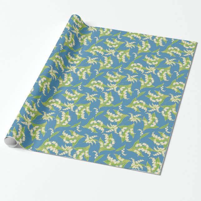 Papier Cadeau Cadeau de style Art nouveau, Lys on Blue (Déroulé)